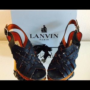 Lanvin Denim Leather Strap Blue Sandals